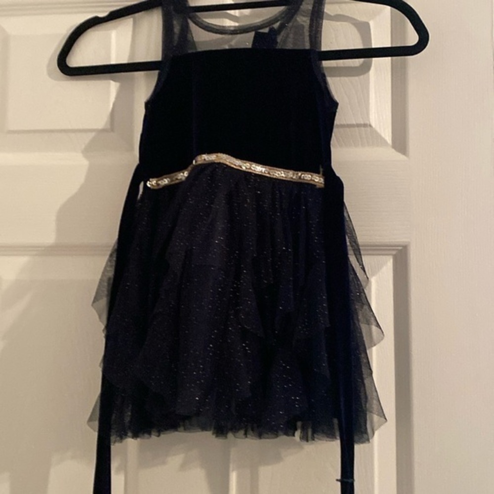 Nicole Miller blue velvet dress with gold detail